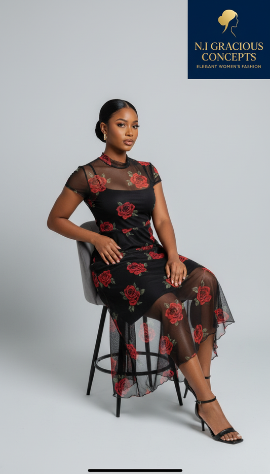 Midnight rose mesh dress