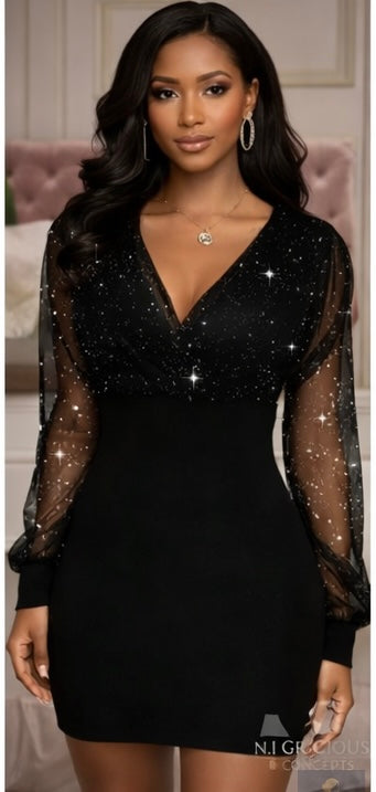 Noir Celeste Sheer Sleeve Mini Dress