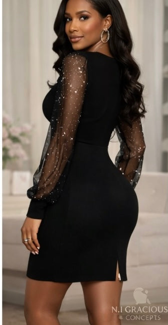 Noir Celeste Sheer Sleeve Mini Dress
