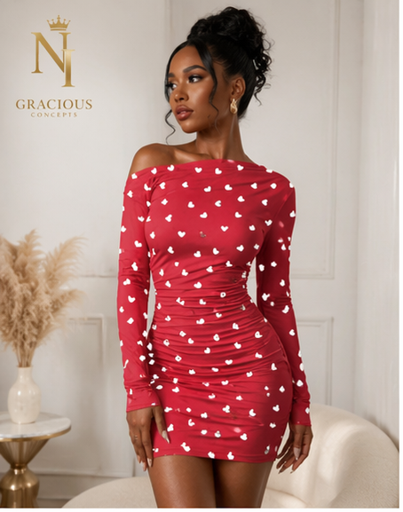 Sweetheart One-Shoulder Mini Dress – Red
