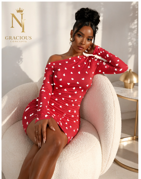 Sweetheart One-Shoulder Mini Dress – Red