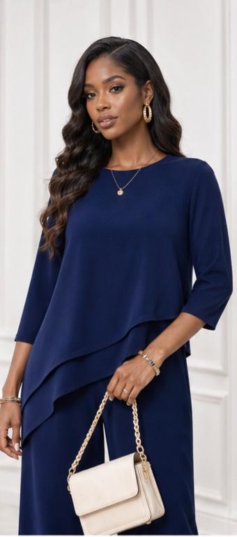Elegant Layered Two-Piece Set – Navy
