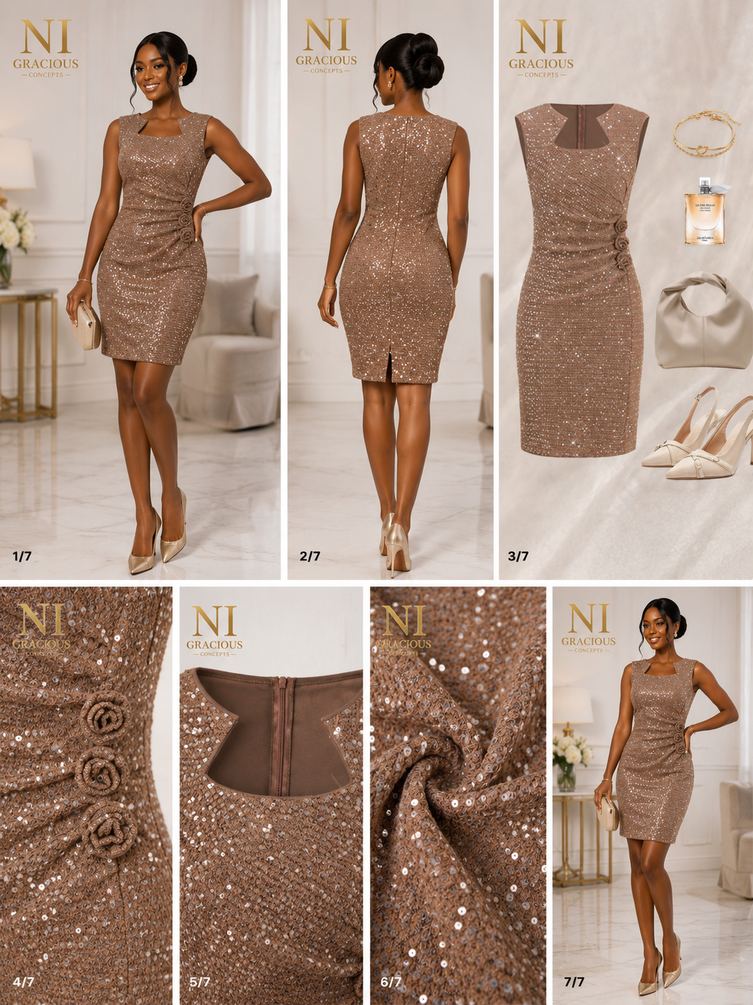 Champagne Shimmer Bodycon Midi Dress