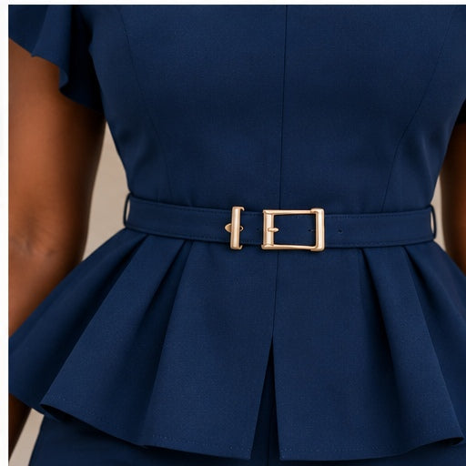 Victoria Navy Peplum Wide-Leg two piece