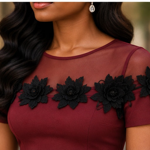 Amara Burgundy Floral Midi Dress