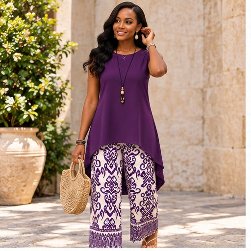 Purple Print High-Low Pant Se