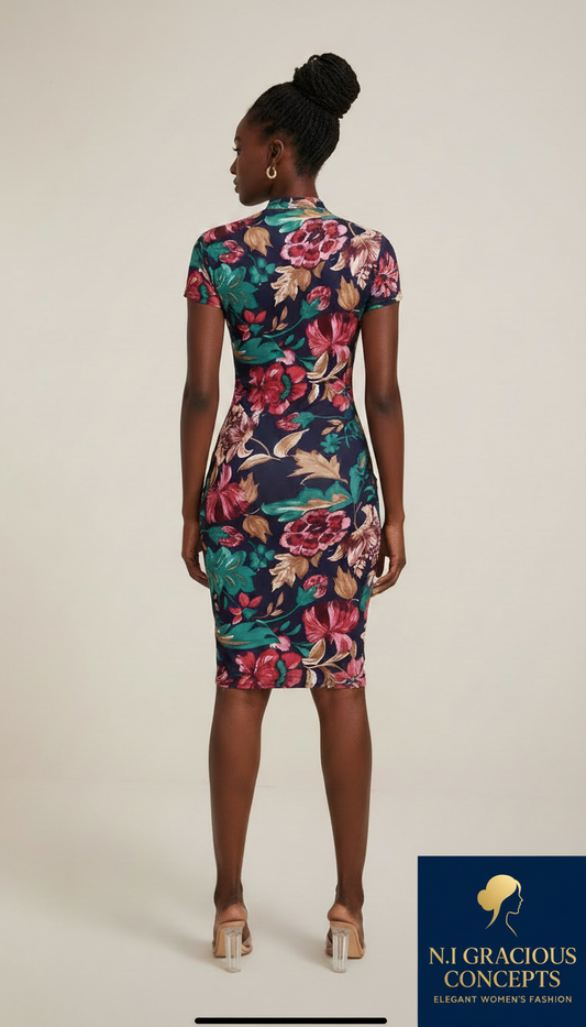 Floral High-Neck Bodycon Dress