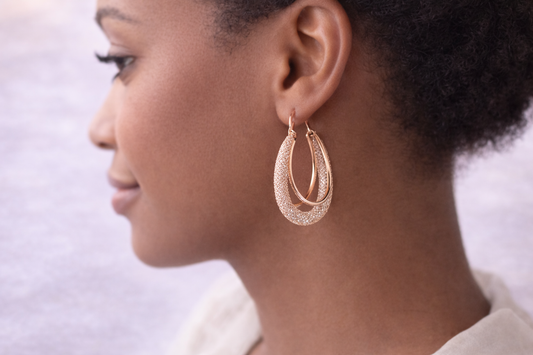 Rose Gold Crystal Teardrop Hoop Earrings