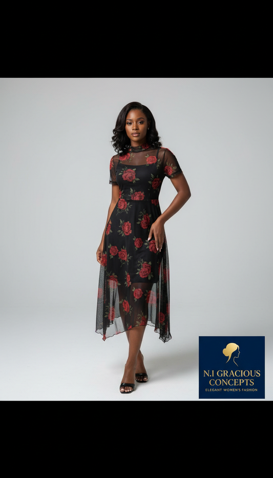Midnight rose mesh dress