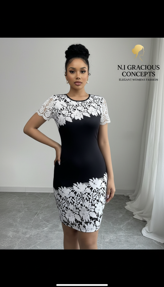 Lace Contrast Bodycon Dress
