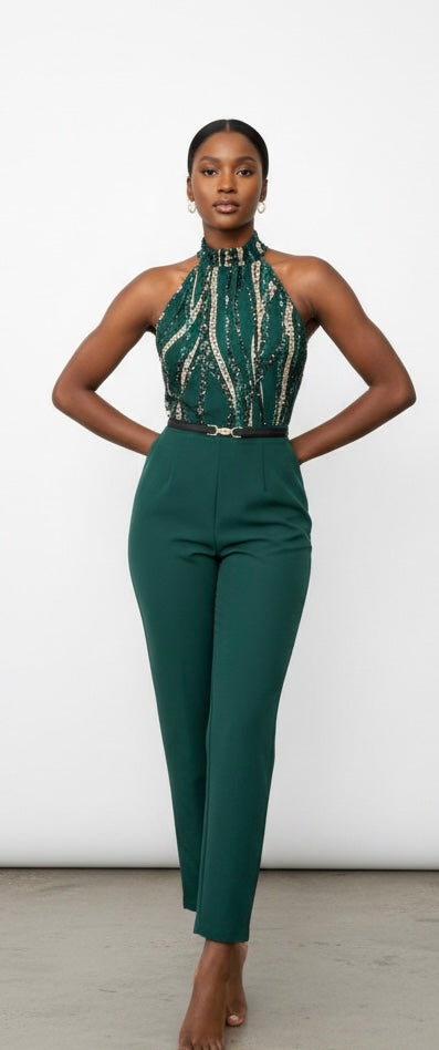 Emerald Halter Neck Jumpsuit