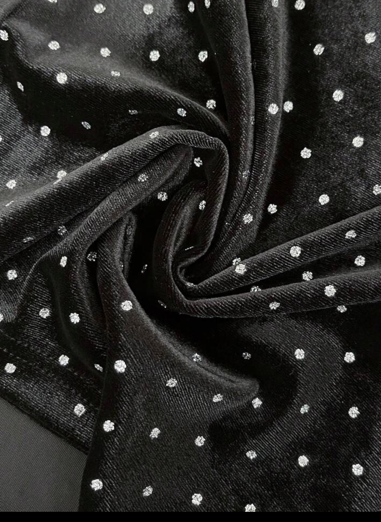 Black Polka Dot Velvet Midi Dress – Long Sleeve Elegance