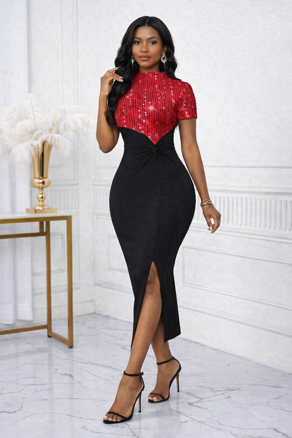 Scarlet Noir Sequin Midi Dress