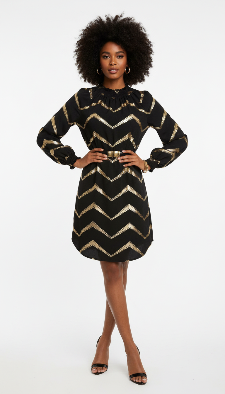Midnight Luxe Chevron Shift Dress