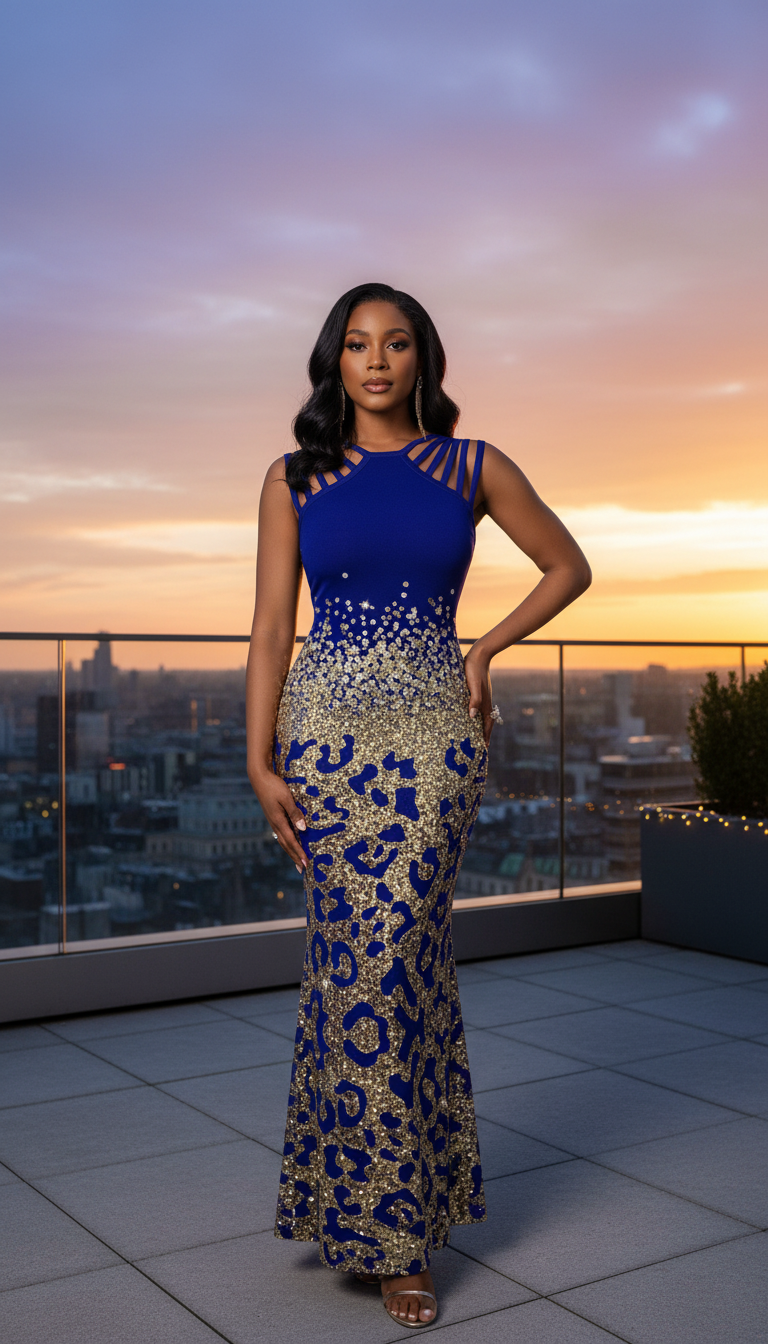 Royal Sapphire Embellished Evening Gown