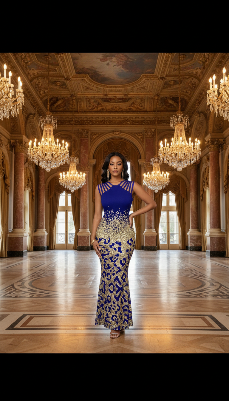 Royal Sapphire Embellished Evening Gown