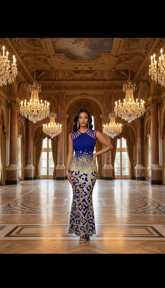 Royal Sapphire Embellished Evening Gown
