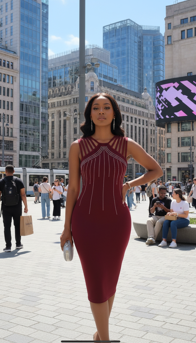 Crimson Elegance Bodycon Midi Dress