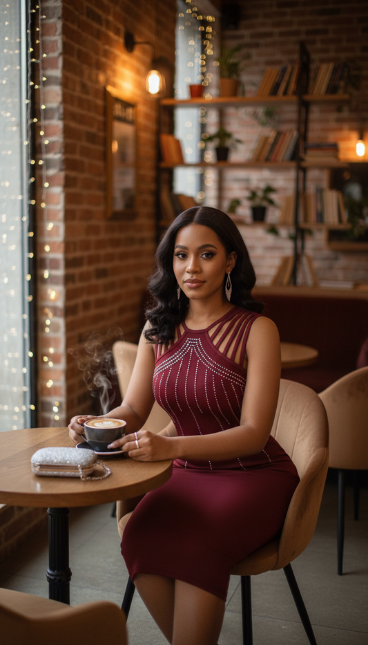 Crimson Elegance Bodycon Midi Dress