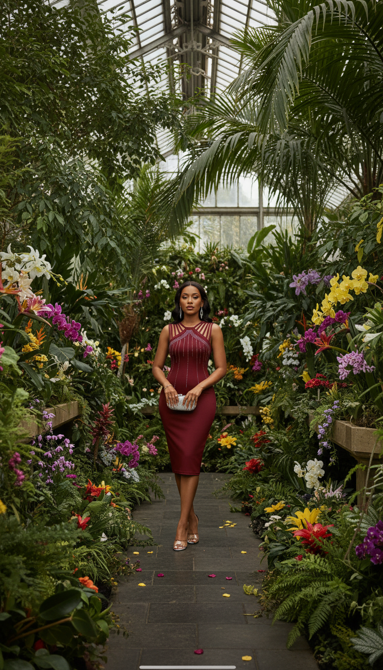 Crimson Elegance Bodycon Midi Dress