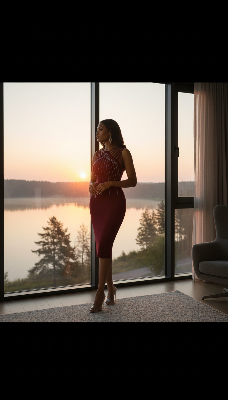 Crimson Elegance Bodycon Midi Dress