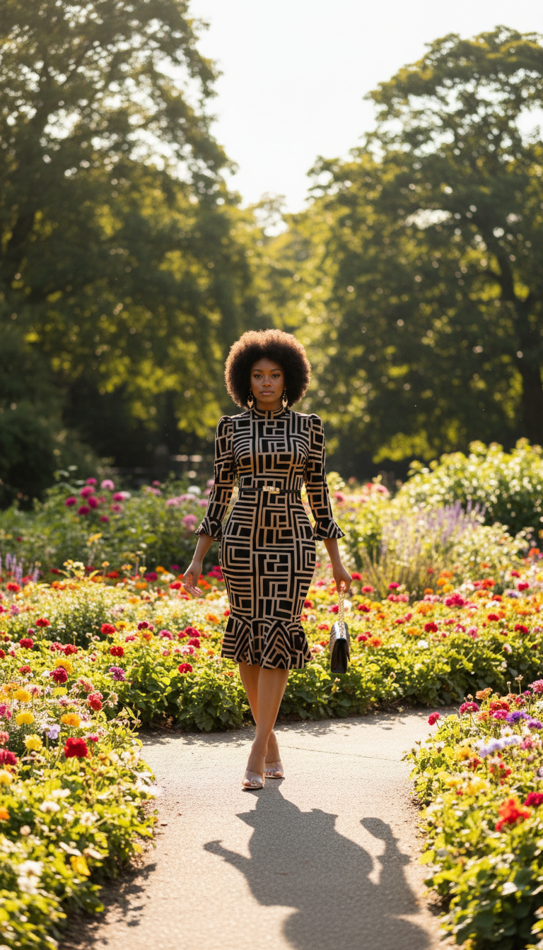 Golden Maze Elegance Midi Dress