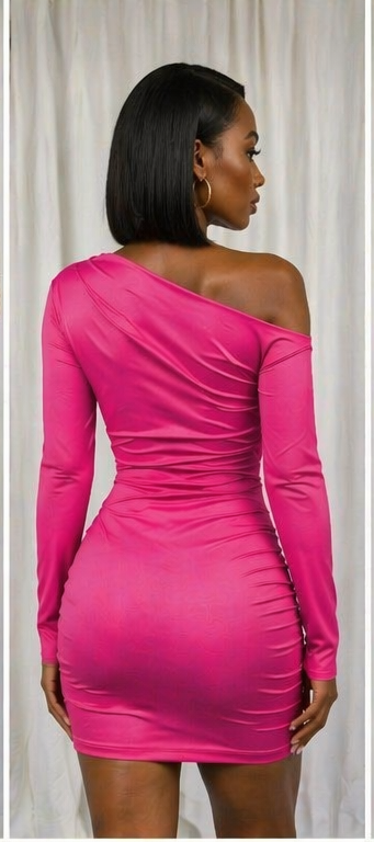 Hot Pink One-Shoulder Ruched Bodycon Dress