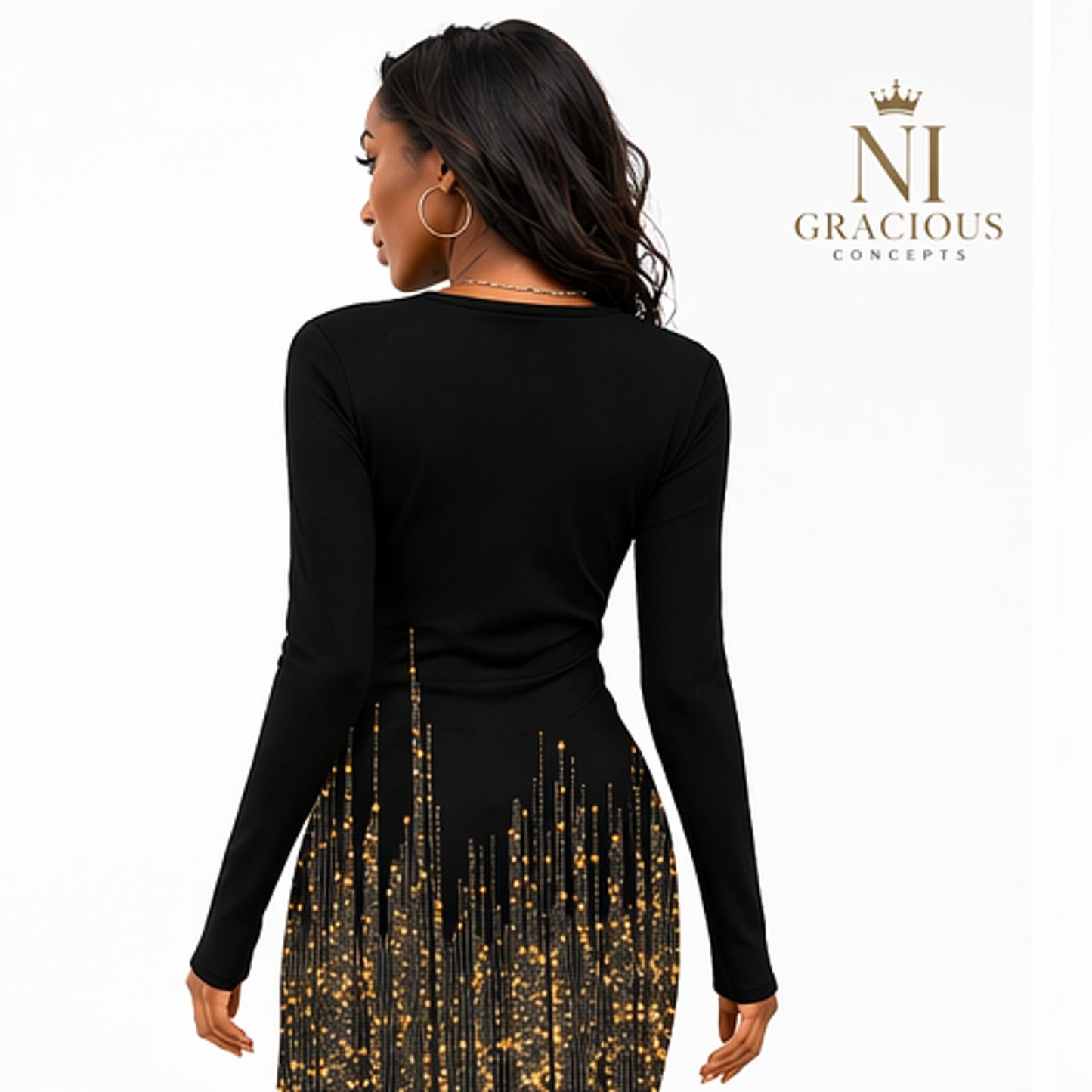 Midnight Luxe Gold Sparkle Bodycon Dress