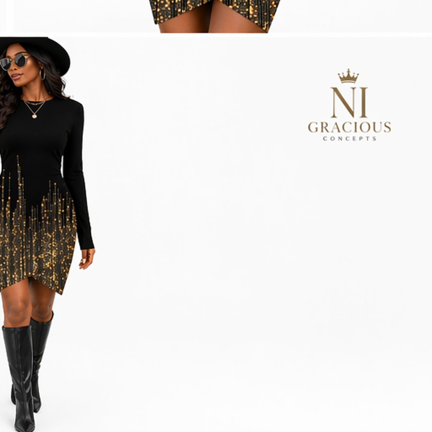 Midnight Luxe Gold Sparkle Bodycon Dress