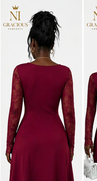 Elegant Burgundy Lace Sleeve Mini Dress