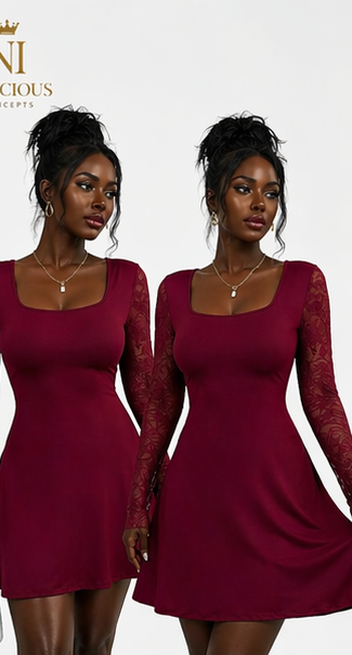 Elegant Burgundy Lace Sleeve Mini Dress