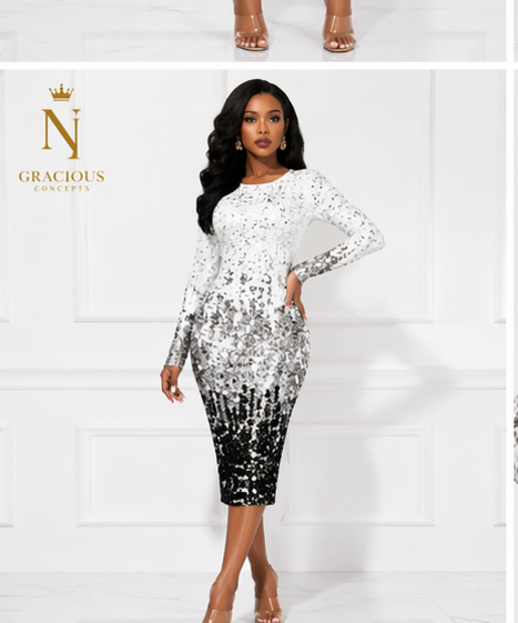 Midnight Fade Bodycon Midi Dress – White/Black