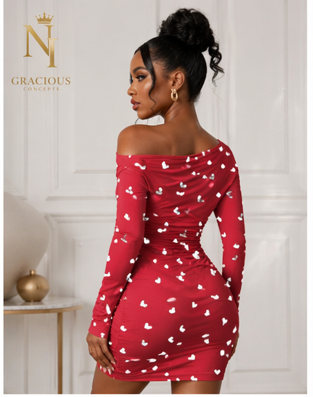 Sweetheart One-Shoulder Mini Dress – Red