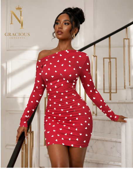 Sweetheart One-Shoulder Mini Dress – Red
