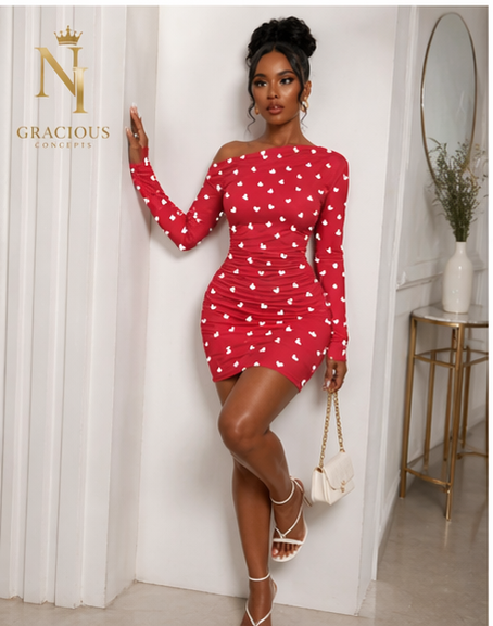 Sweetheart One-Shoulder Mini Dress – Red