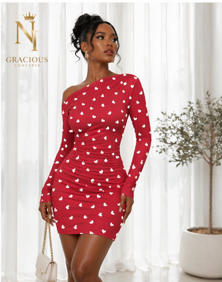Sweetheart One-Shoulder Mini Dress – Red