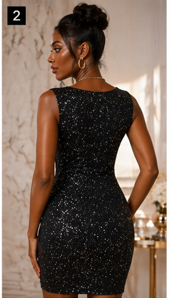 Midnight Glam Ruched Mini Dress – Black