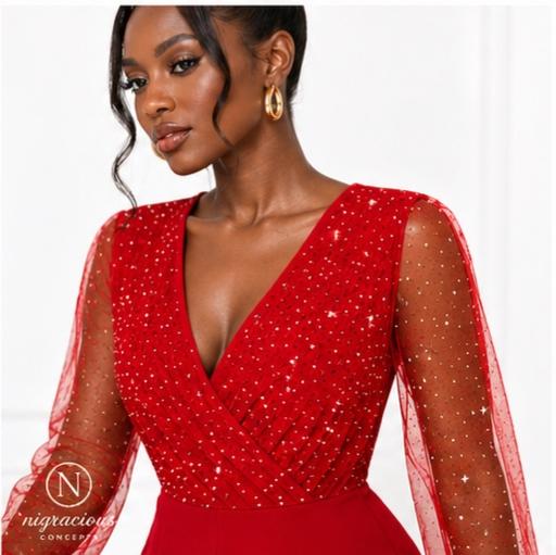 Scarlet Embellished Wide-Leg Jumpsuit – Red