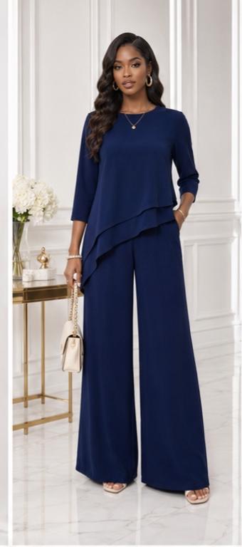 Elegant Layered Two-Piece Set – Navy
