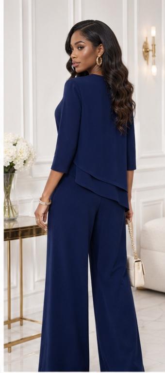 Elegant Layered Two-Piece Set – Navy
