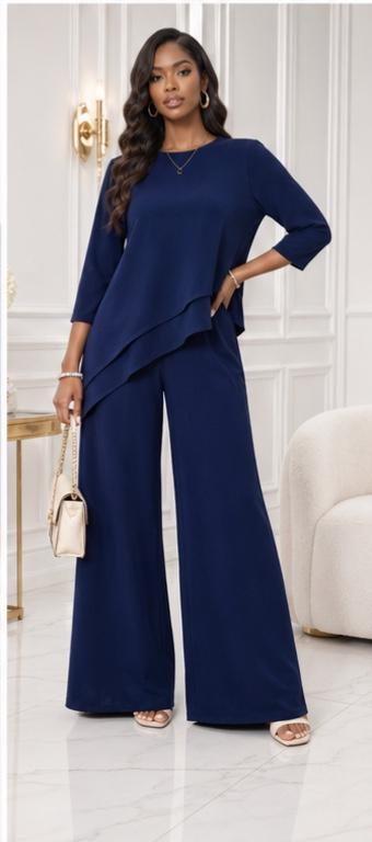 Elegant Layered Two-Piece Set – Navy