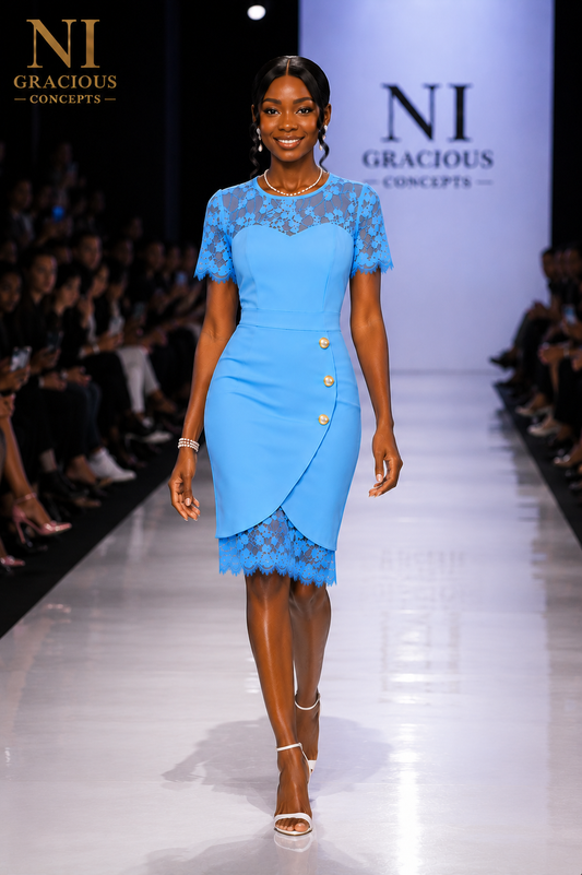 Sky Blue Lace Elegance Midi Dress