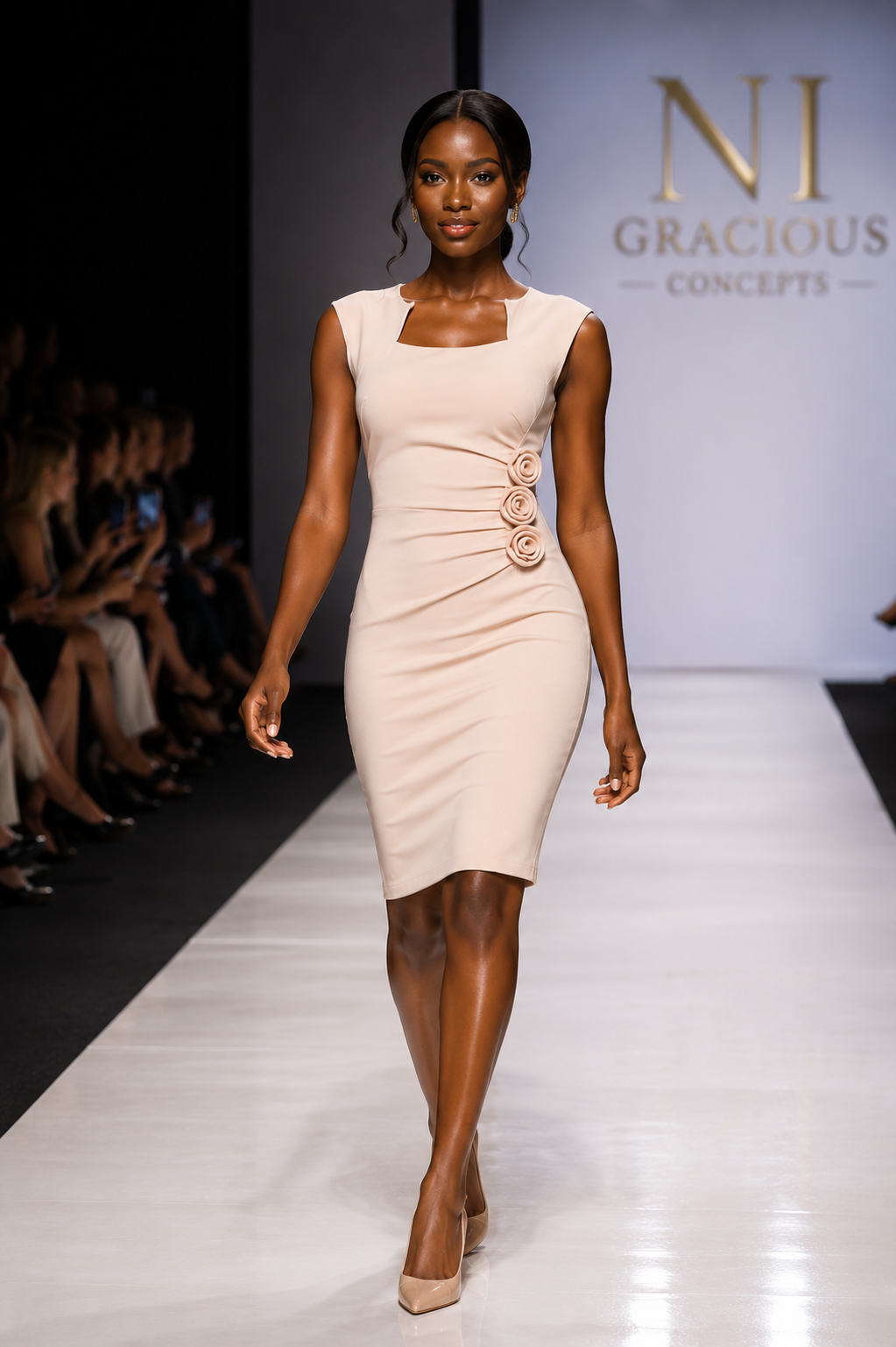 Champagne Rose Detail Bodycon Dress