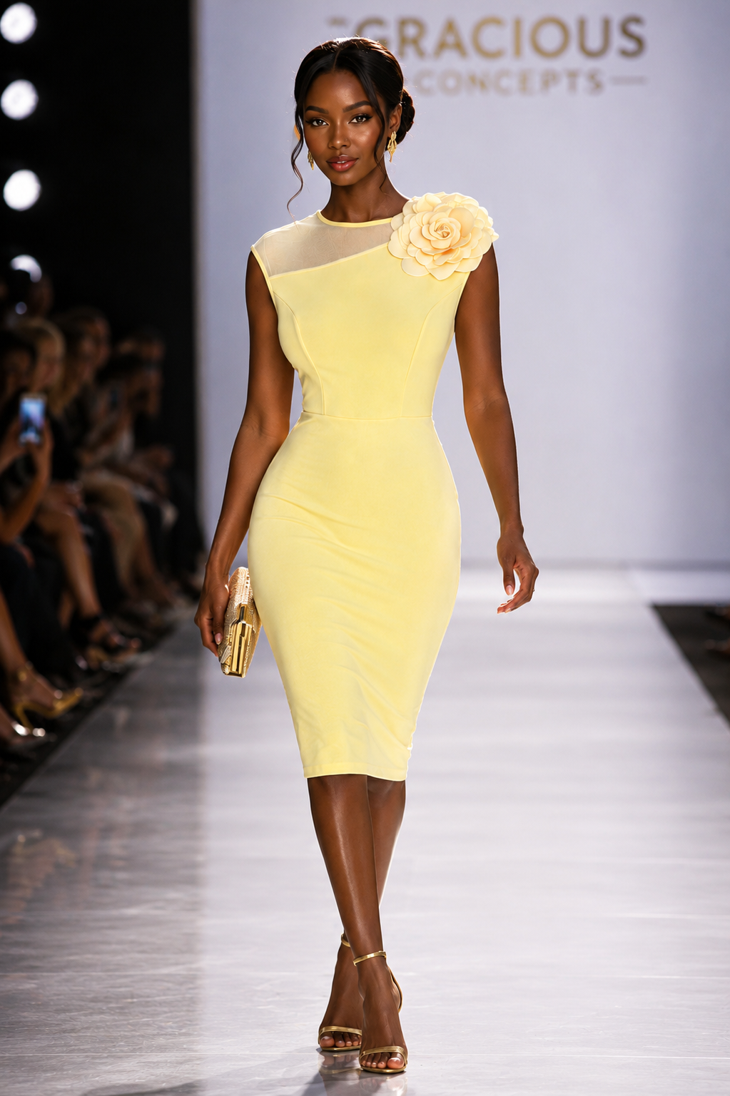 Yellow Buttercup Bloom Midi Bodycon Dress