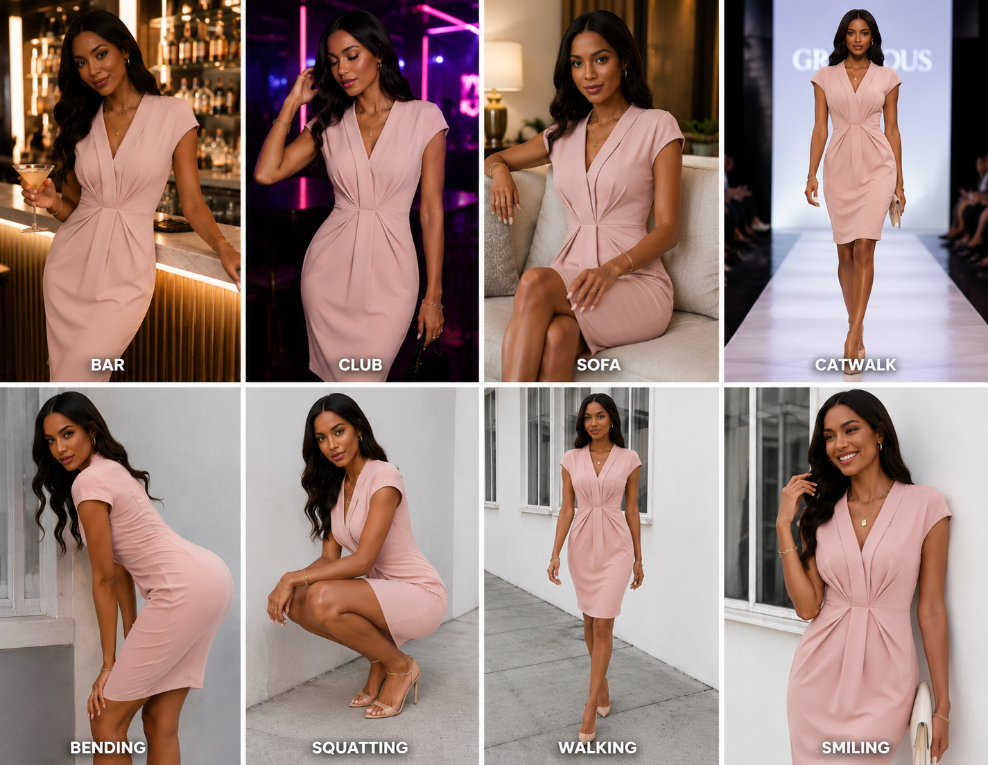 Blush Elegance Ruched Waist Midi Dress