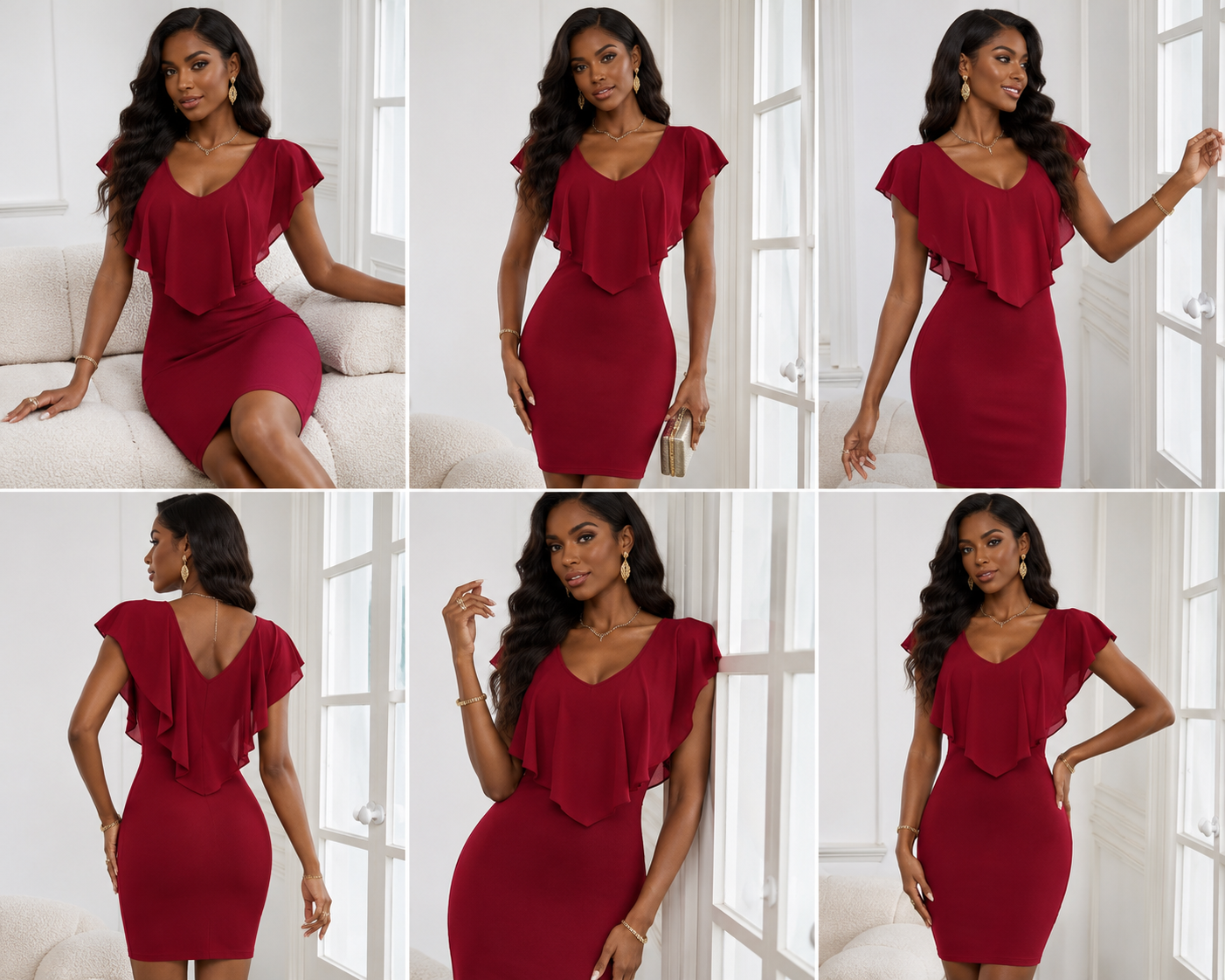 Burgundy Ruffle Bodycon Mini Dress