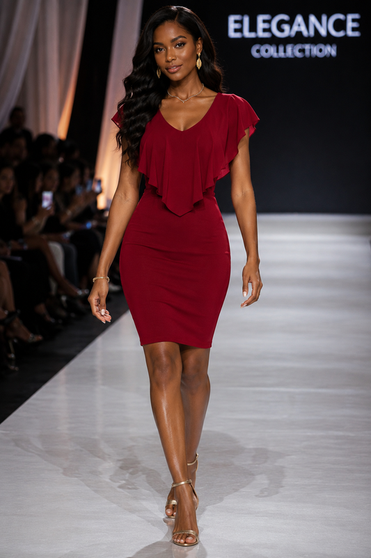 Burgundy Ruffle Bodycon Mini Dress