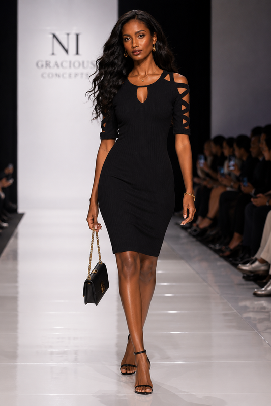 Black Cut-Out Sleeve Bodycon Midi Dress