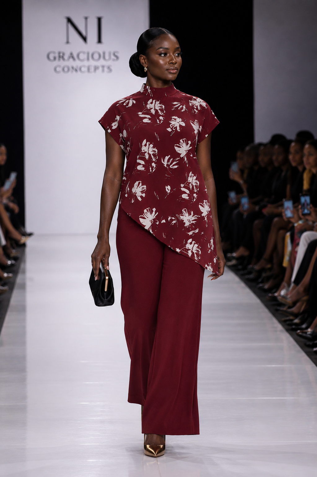 Burgundy Floral Two-Piece Wide Leg Pant Set