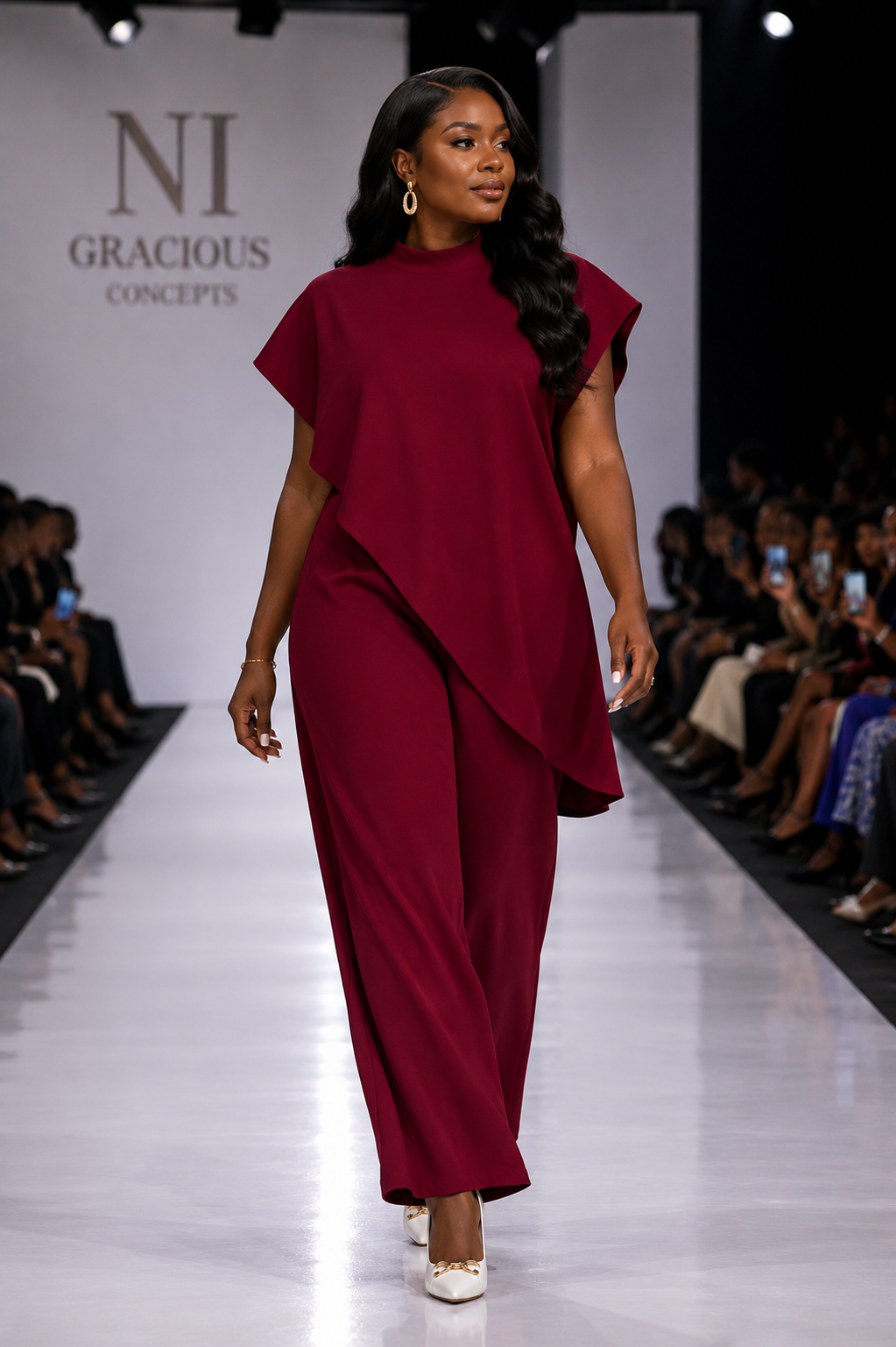Burgundy Two-Piece Wide Leg Pants Set
